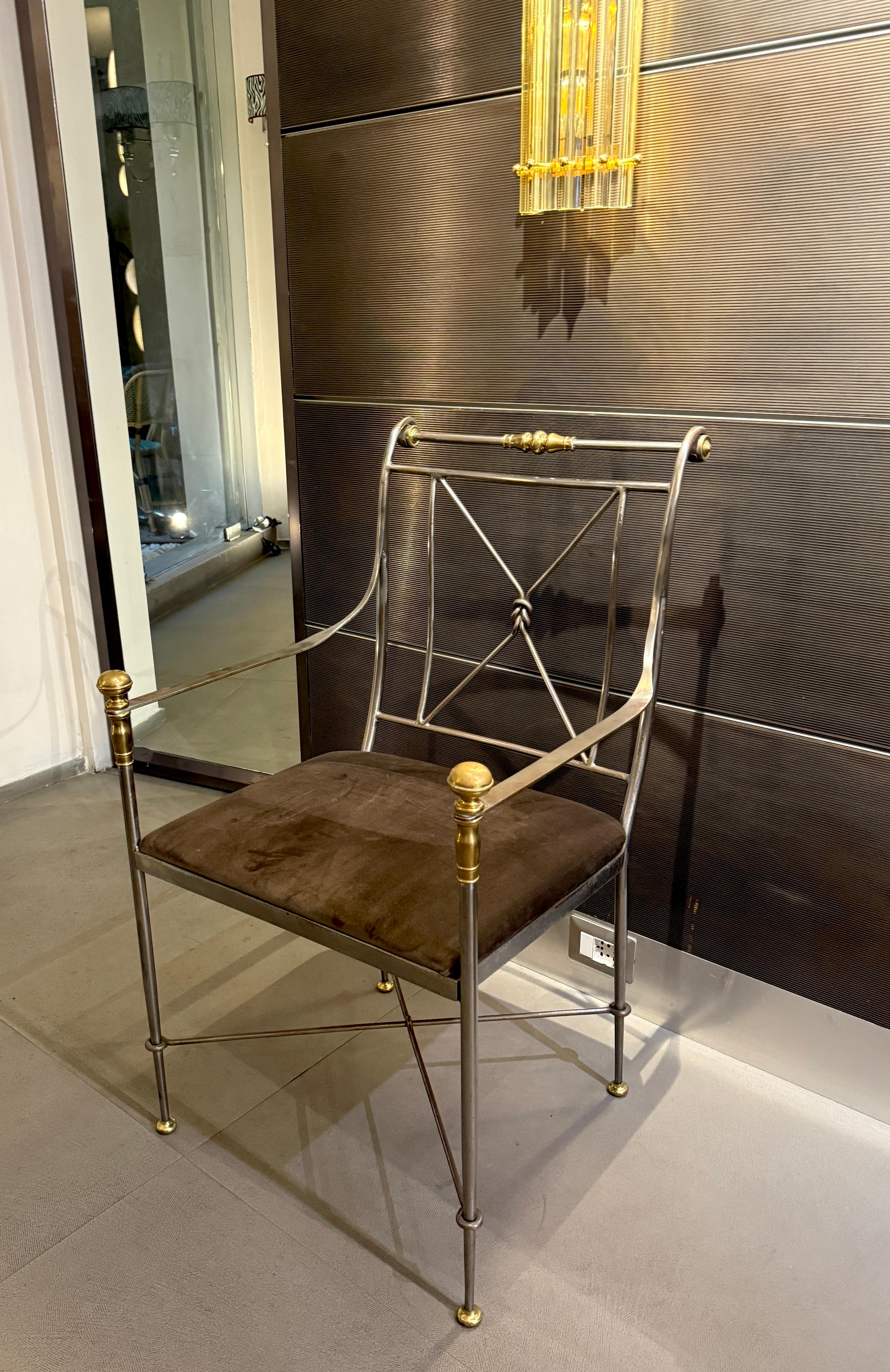 Paire de fauteuils italiens en acier et laiton signés Orlandi, 1970 en vente 3