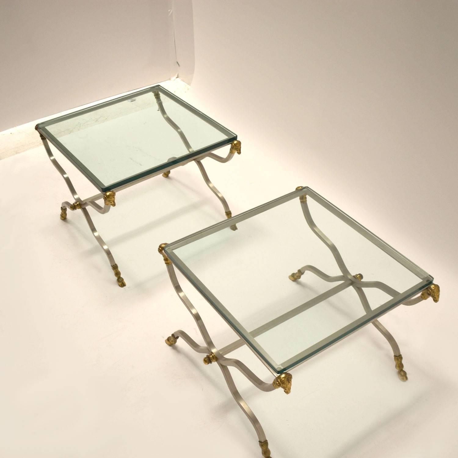 Pair of Italian Steel and Brass Side Tables  For Sale 5
