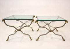 Pair of Italian Steel and Brass Side Tables