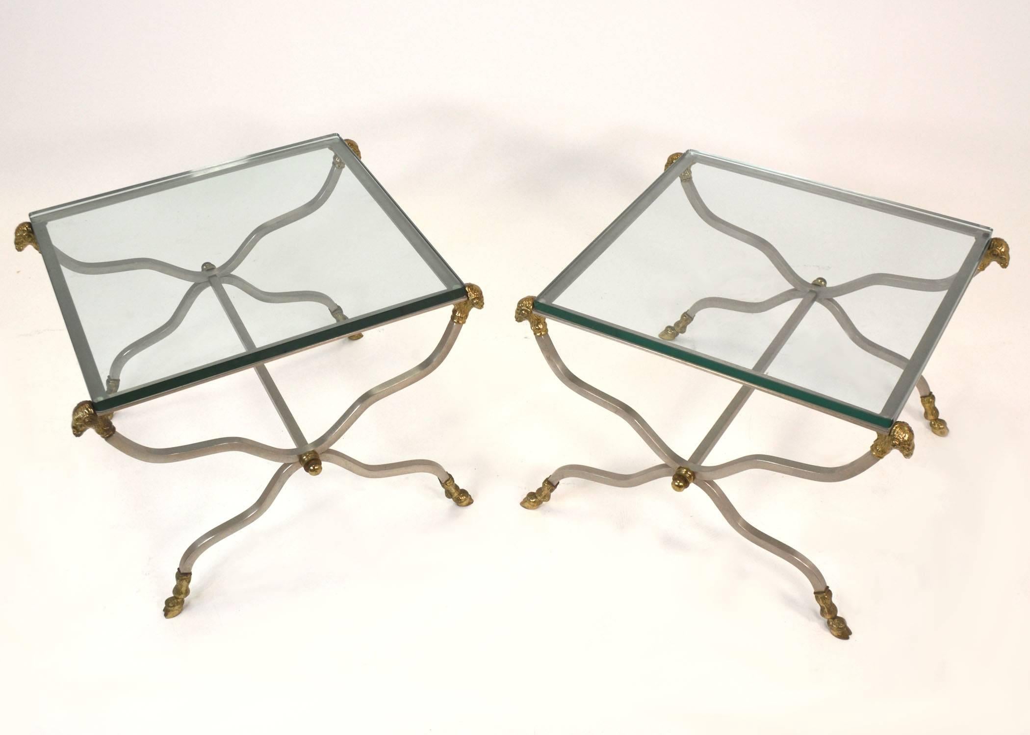 Pair of Italian Steel and Brass Side Tables  In Good Condition For Sale In Palm Springs, CA