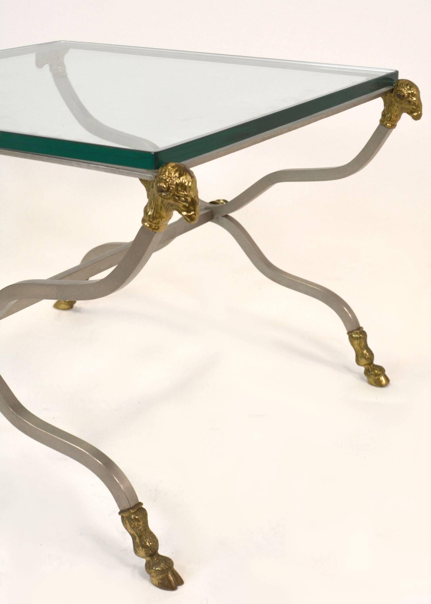 20th Century Pair of Italian Steel and Brass Side Tables  For Sale