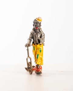 Pair of Italian Sterling Silver and Enamel Clown Figures by Sorini