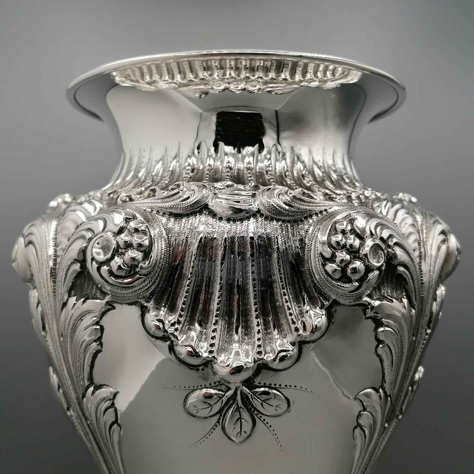 Pair of Italian Sterling Silver Baroque vase For Sale 10
