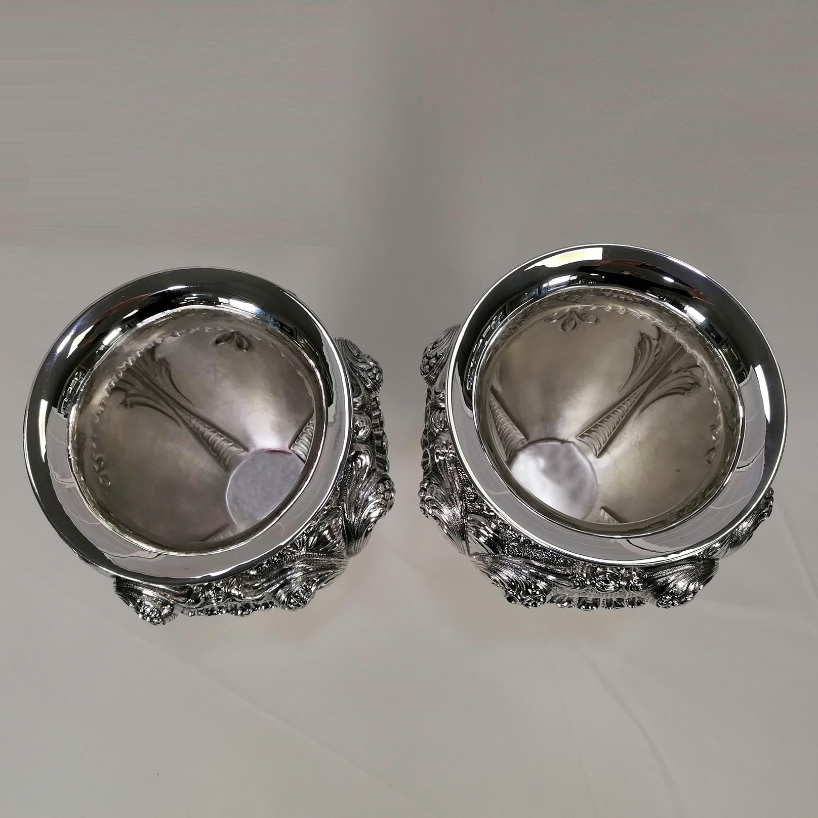 Pair of Italian Sterling Silver Baroque vase For Sale 2