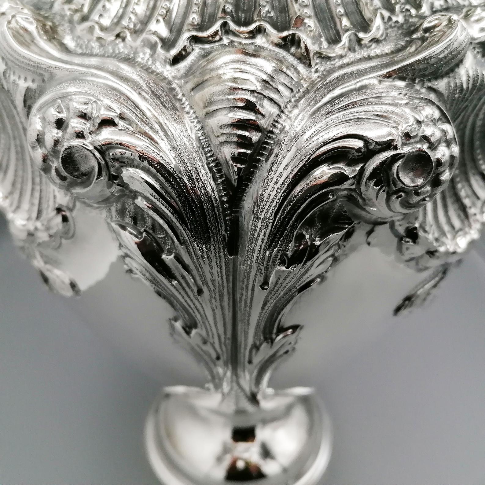 Pair of Italian Sterling Silver Baroque vase For Sale 3