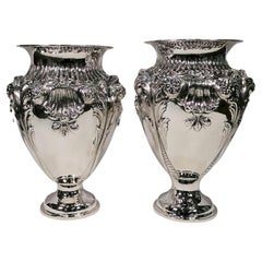 Vintage Pair of Italian Sterling Silver Baroque vase