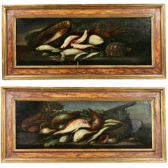 Antique Pair of Italian Still Life Painting of Fish