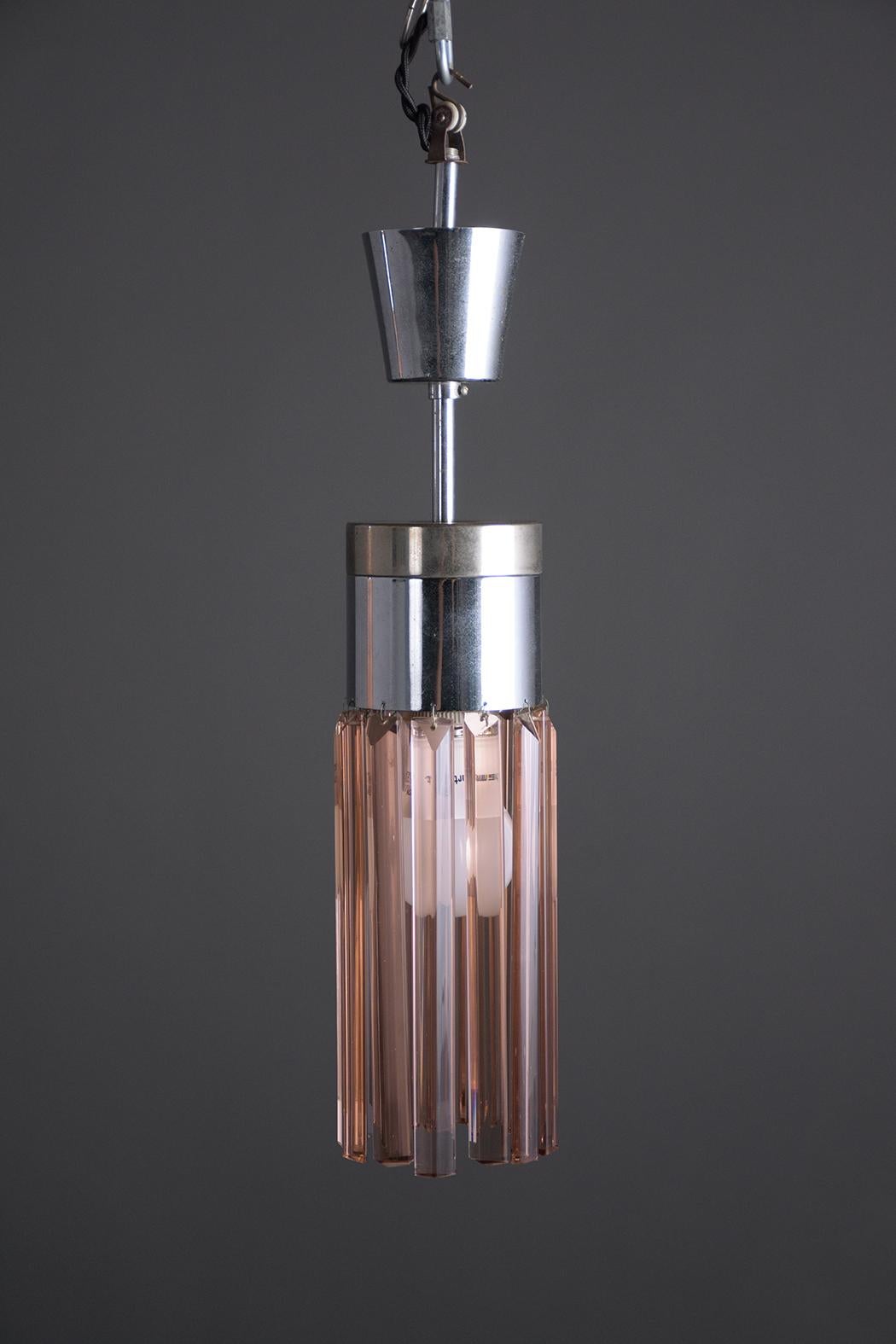 Stilnovo Model No. 1327 Pink Crystal Pendant Chandeliers - Elegant & Rare For Sale 6