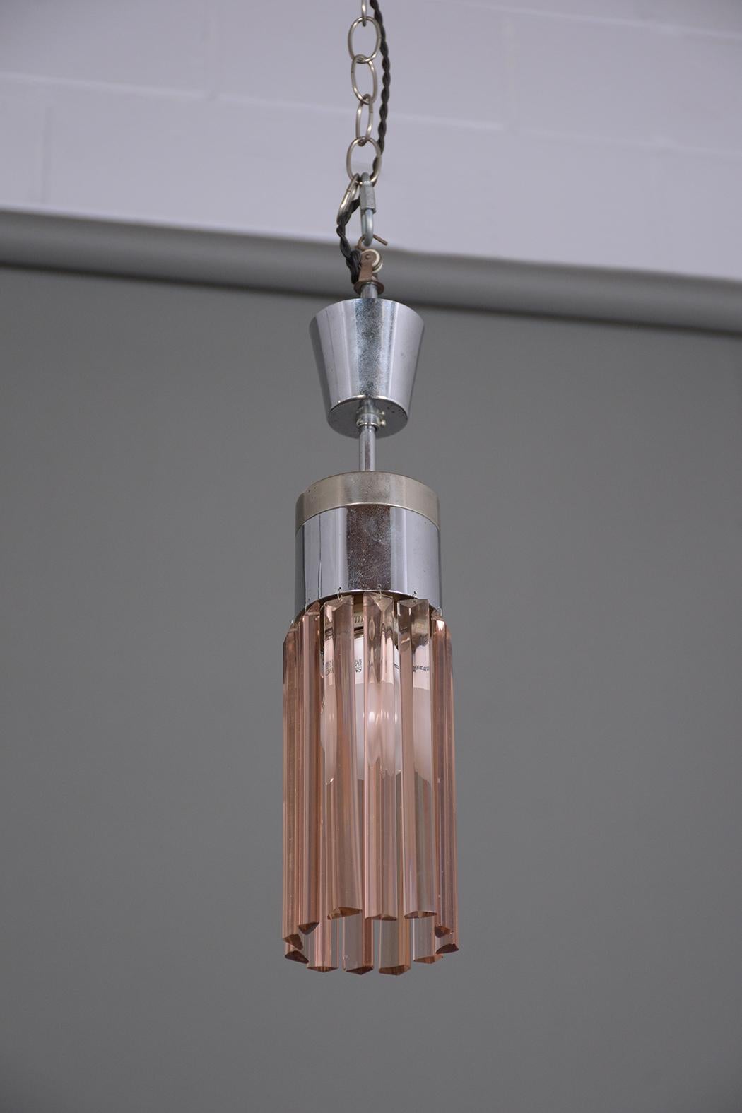 Mid-20th Century Stilnovo Model No. 1327 Pink Crystal Pendant Chandeliers - Elegant & Rare For Sale