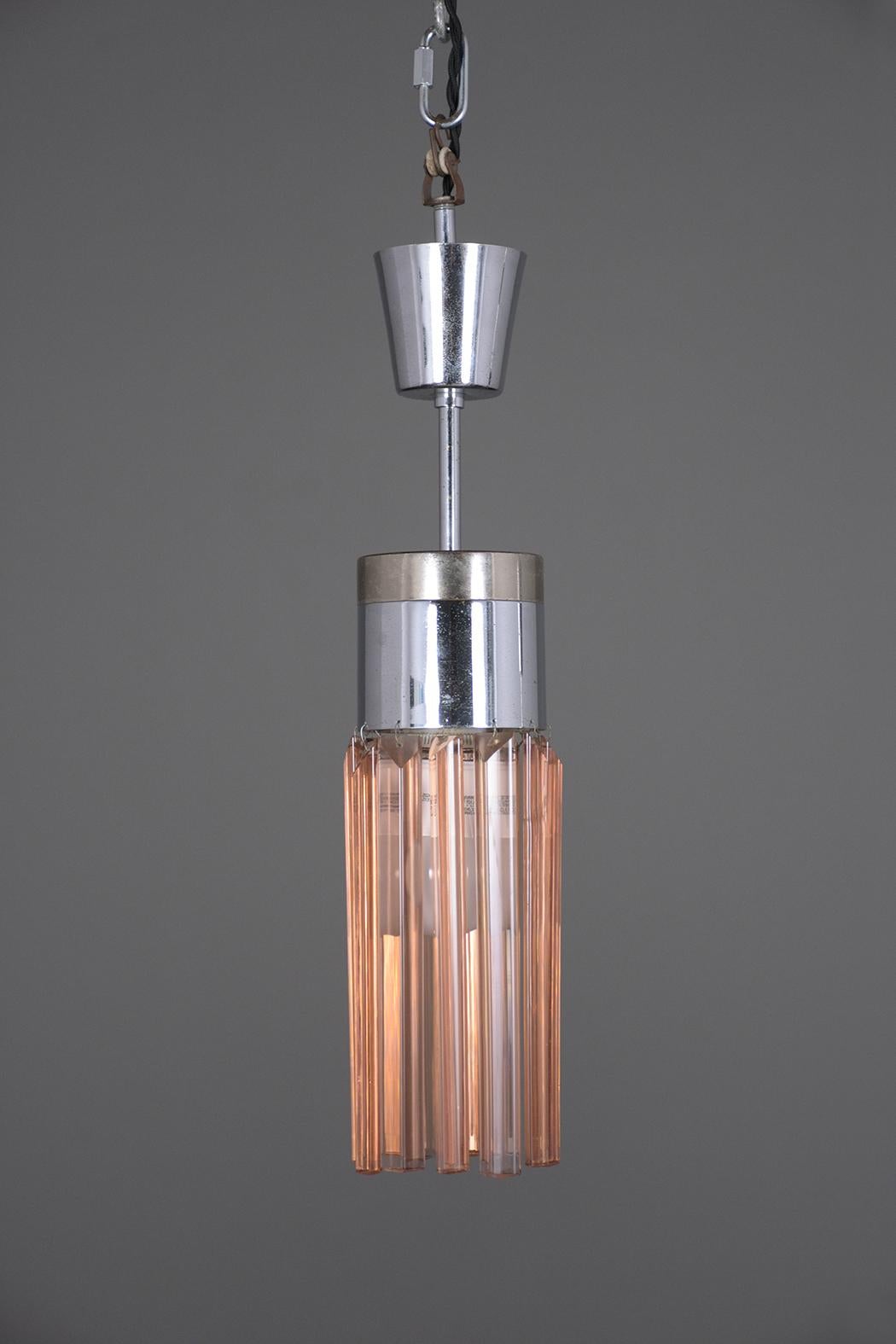 Stilnovo Model No. 1327 Pink Crystal Pendant Chandeliers - Elegant & Rare For Sale 1