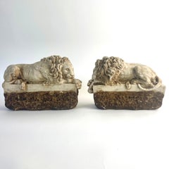 Pair of Italian Stoneware Lions After Antonio Canova, 19th Century