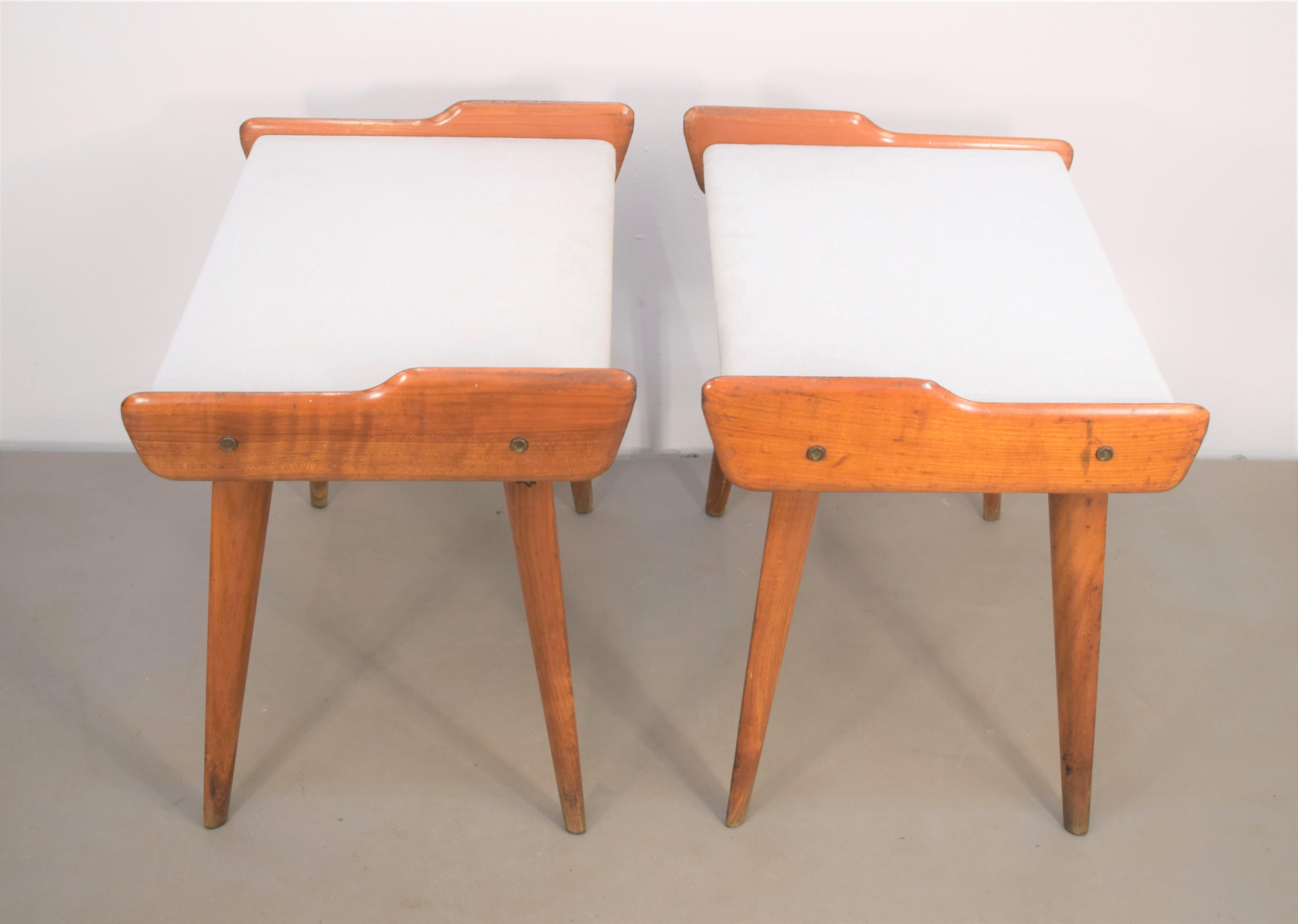 Pair of Italian stools, 1950s.

Dimensions: H= 42 cm; W= 55 cm; D= 38 cm.