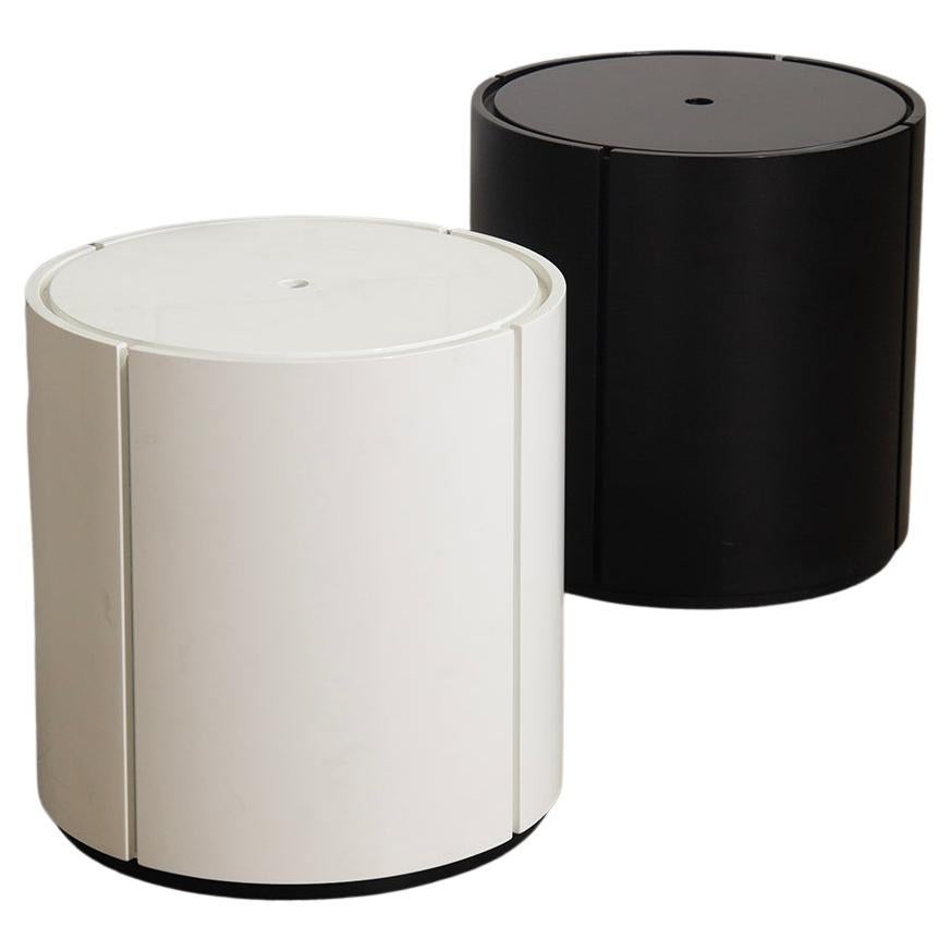 Pair of Italian storage bedside tables black and white For Sale