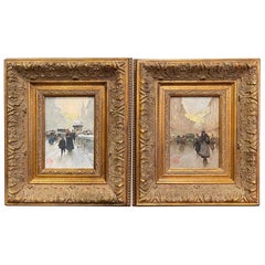 Pair of Italian Street Scene Paintings on Board Signed Luca Andrea Guizzardi