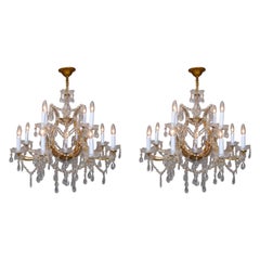 Pair of Italian Style 12 Candle Light Cut Crystal Chandeliers, 20th Century