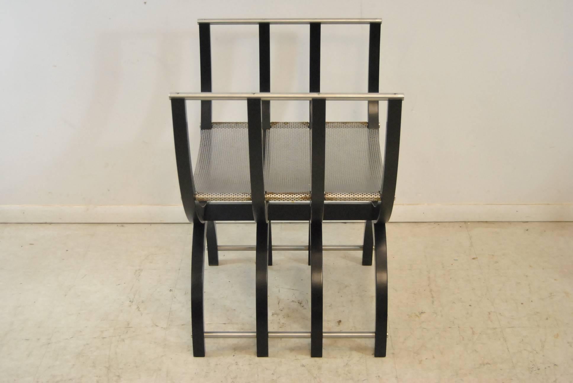 Pair of Italian Style Black Lacquer Savonarola Chairs For Sale 1