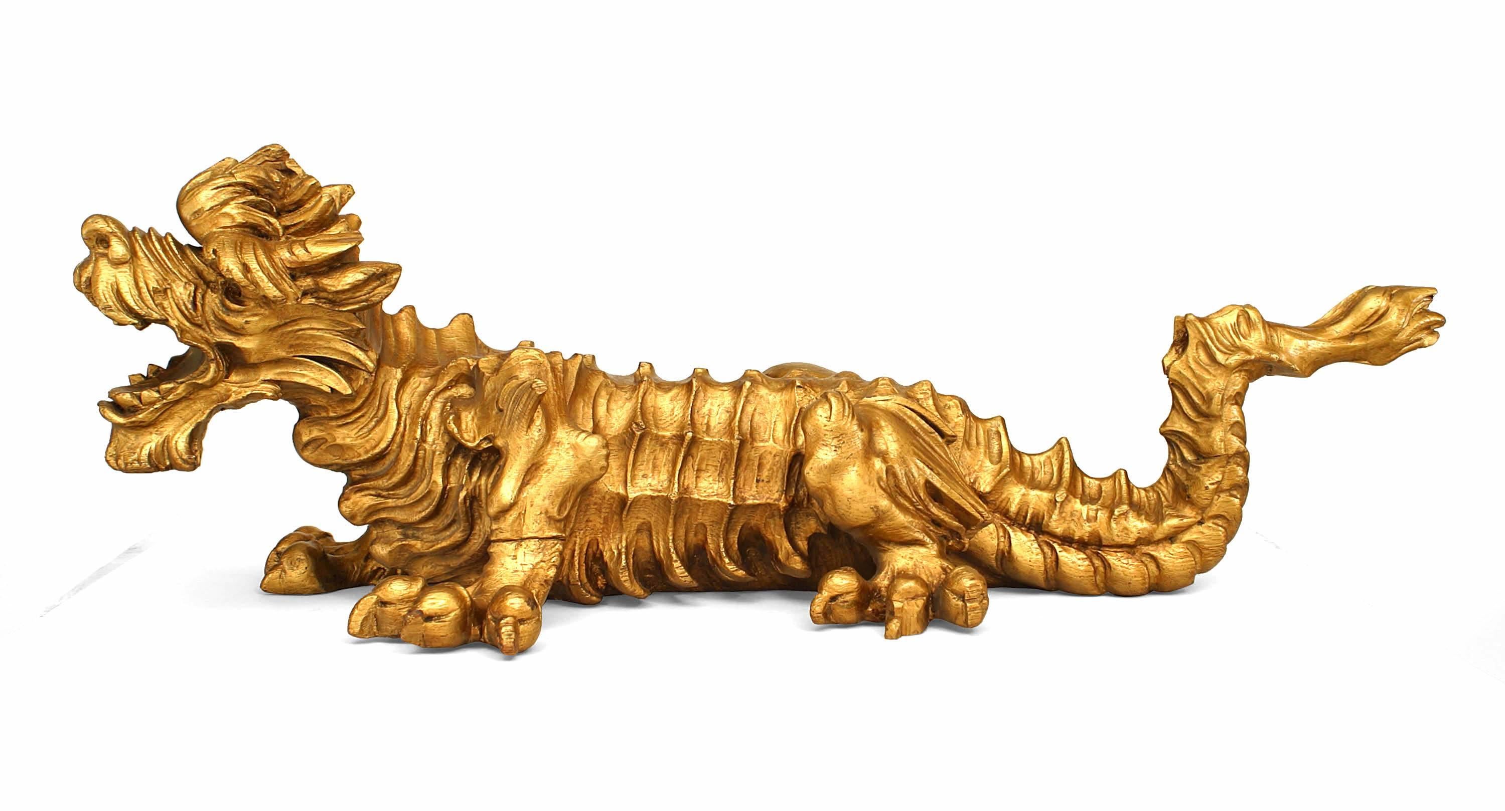 Pair of Italian style carved and gold painted dragon figures (19th Cent.)
