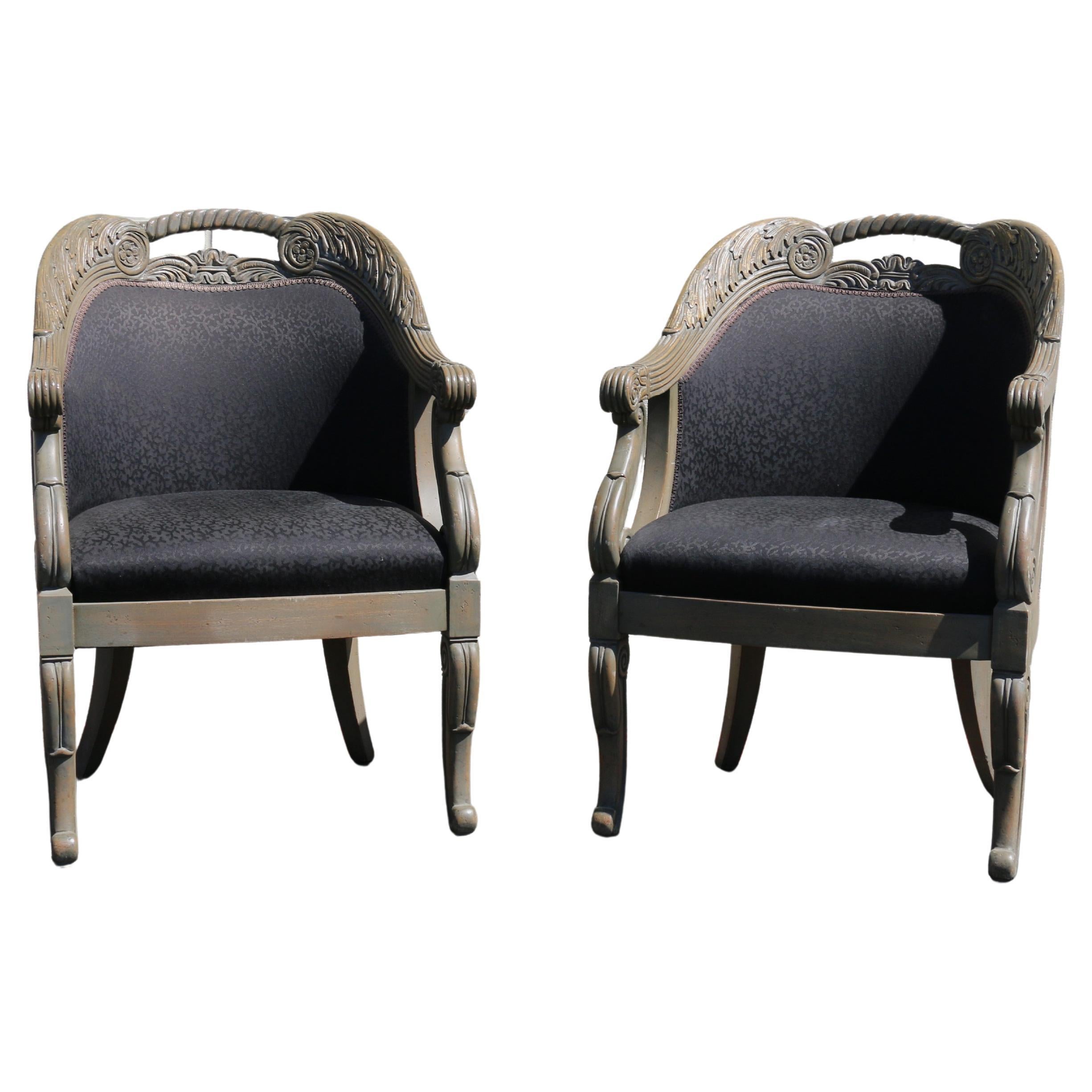 Paire de fauteuils en bois sculpté de style italien, années 1990 en vente