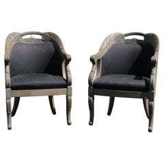 Pair of Italian Style Carved Wood Armchairs, 1990s