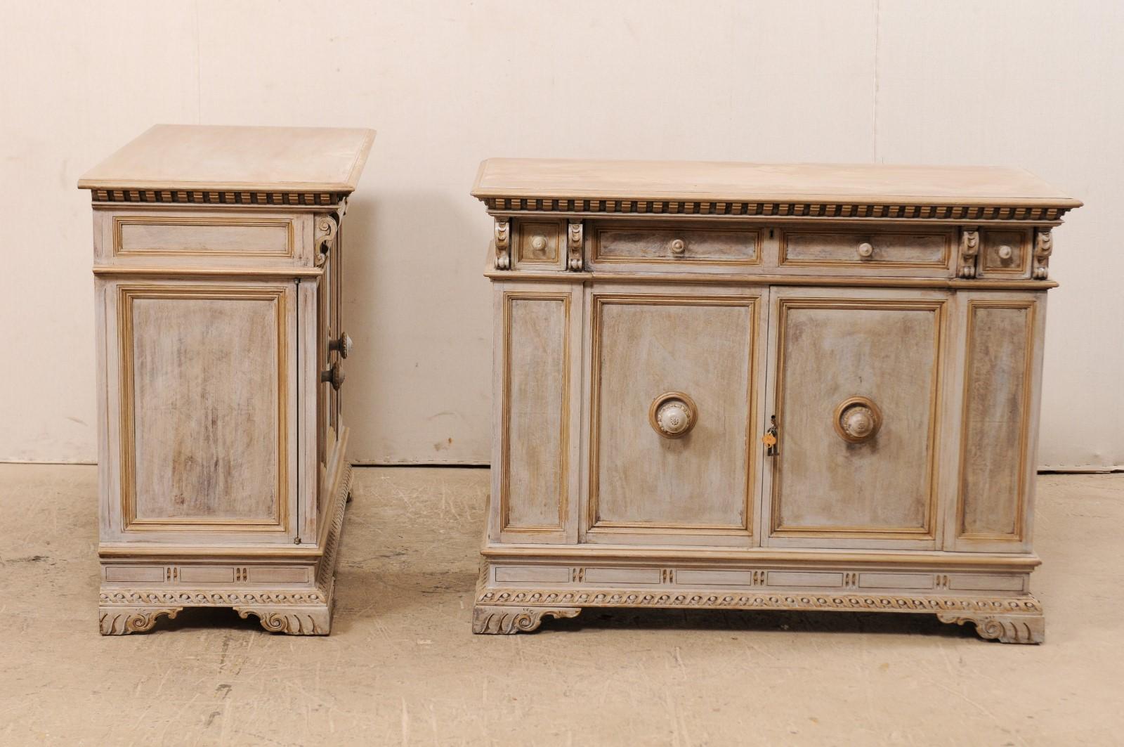 Carved Pair of Italian-Style Early 20th Century Cabinets by Henry Fuldner and Sons
