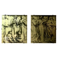 Pair of Italian Style Églomisé Glass Renaissance Figural Wall Panels