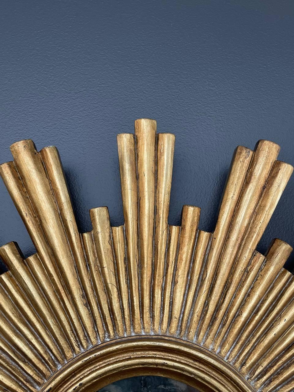 Giltwood Pair of Italian-Style Gilt-Wood Sunburst Mirrors Modern Farmhouse