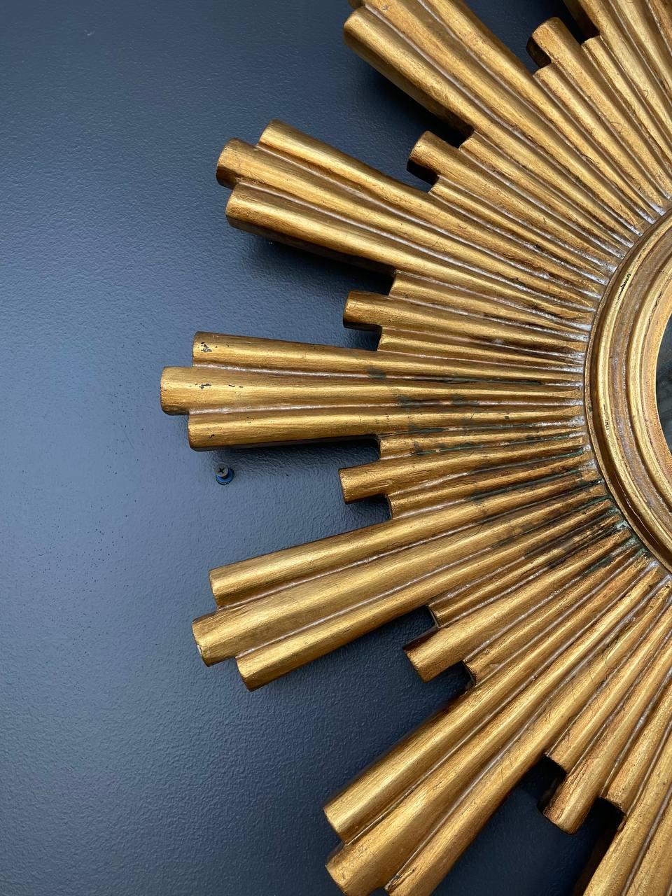 Pair of Italian-Style Gilt-Wood Sunburst Mirrors Modern Farmhouse 1