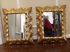 Pair of Italian Style Giltwood Frame Mirrored Insets Mirror, Circa 1940s