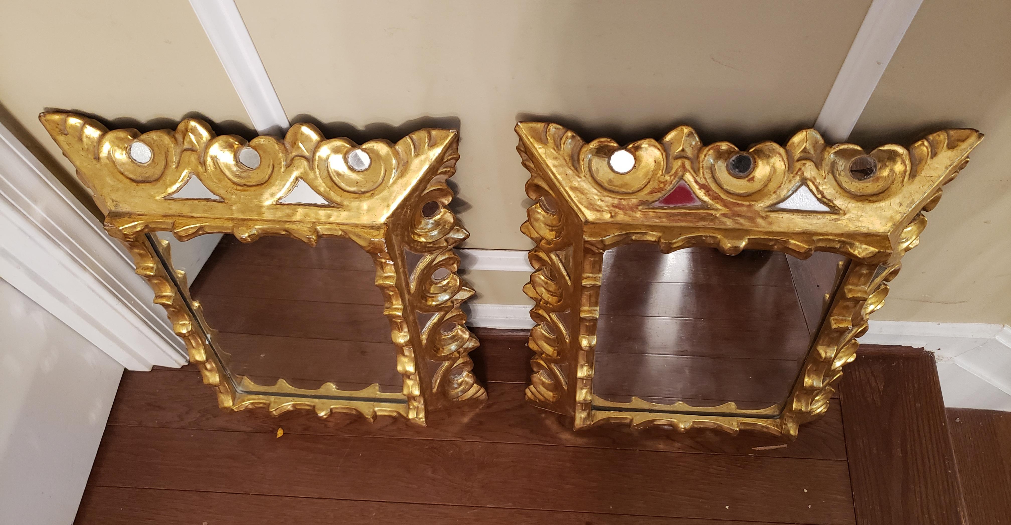 Rococo Revival Pair of Italian Style Giltwood Frame Mirrored Insets Mirror, Circa 1940s For Sale