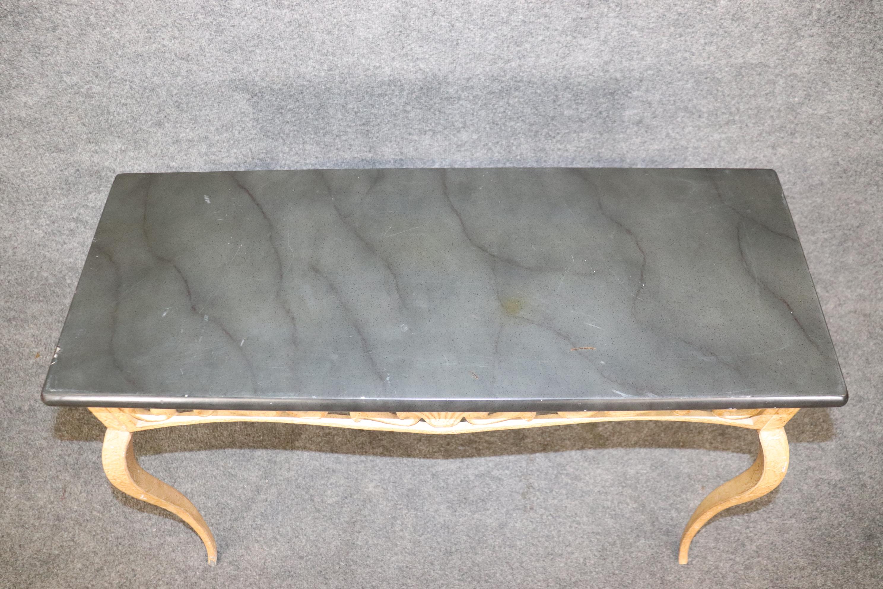 Pair of Italian Style Metal Consoles With Faux Marble Tops In Good Condition In Swedesboro, NJ