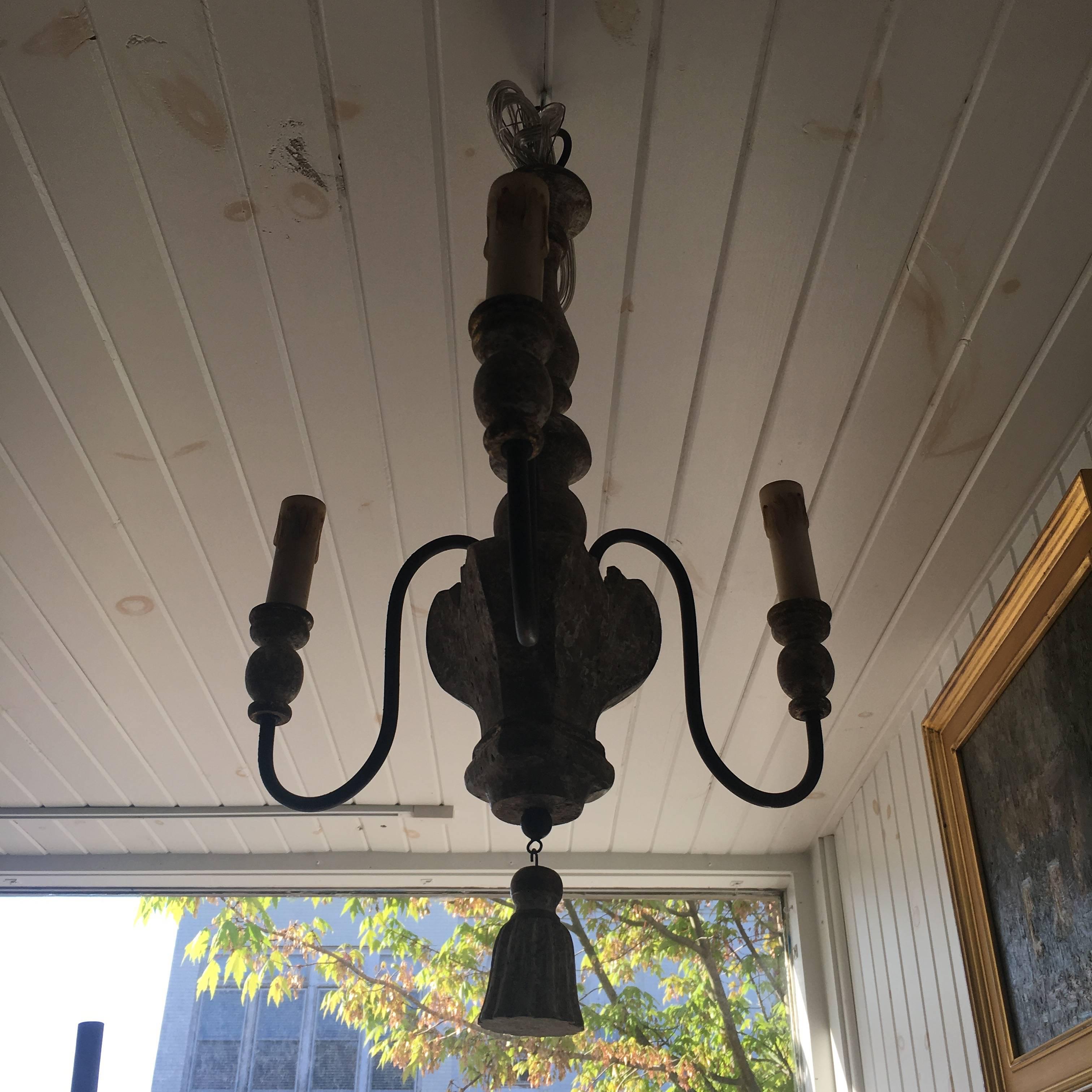 Pair of Italian Style, Three-Arm Chandelier with Tassel Detail 1