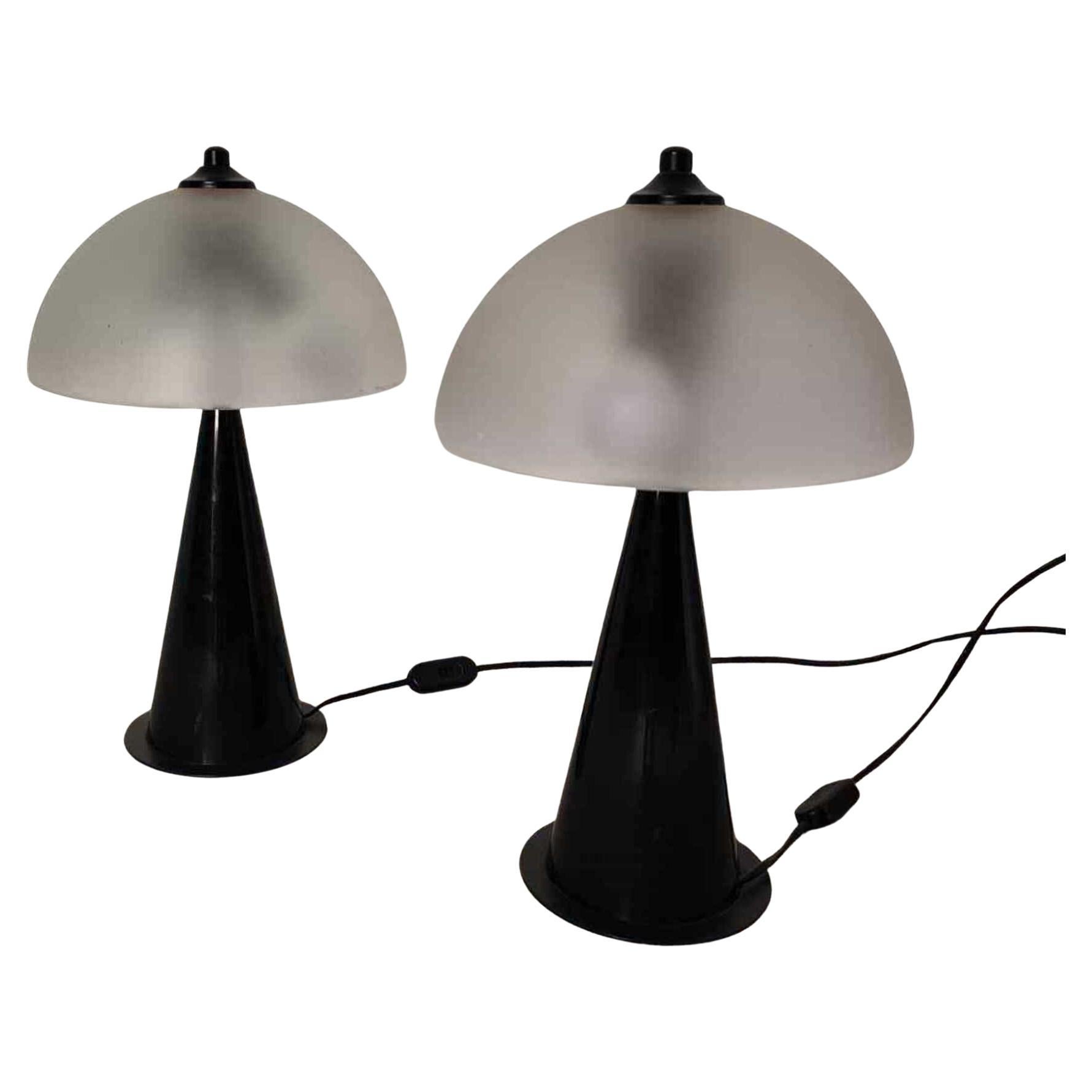 Paire de lampes de table italiennes en verre et noir par Vistosi, années 1980