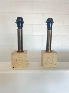 Pair of Italian Table Lamp in Travertine by Fratelli Mannelli, 1960s