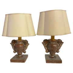 Pair of Italian Table Lamps 19th Century Pair of Dark Silver-Leaf Carved Vases