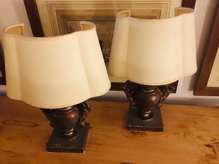 Pair of Italian Table Lamps 19th Century Pair of Portapalme Altar Vases For Sale 9