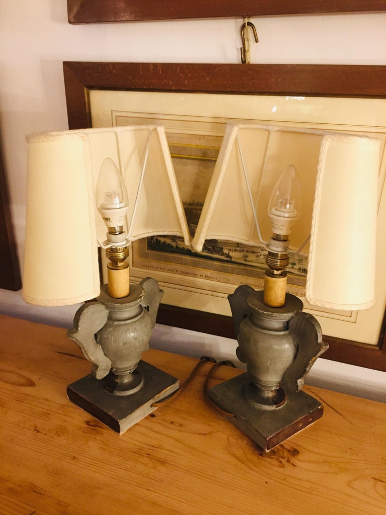 Pair of Italian Table Lamps 19th Century Pair of Portapalme Altar Vases For Sale 2