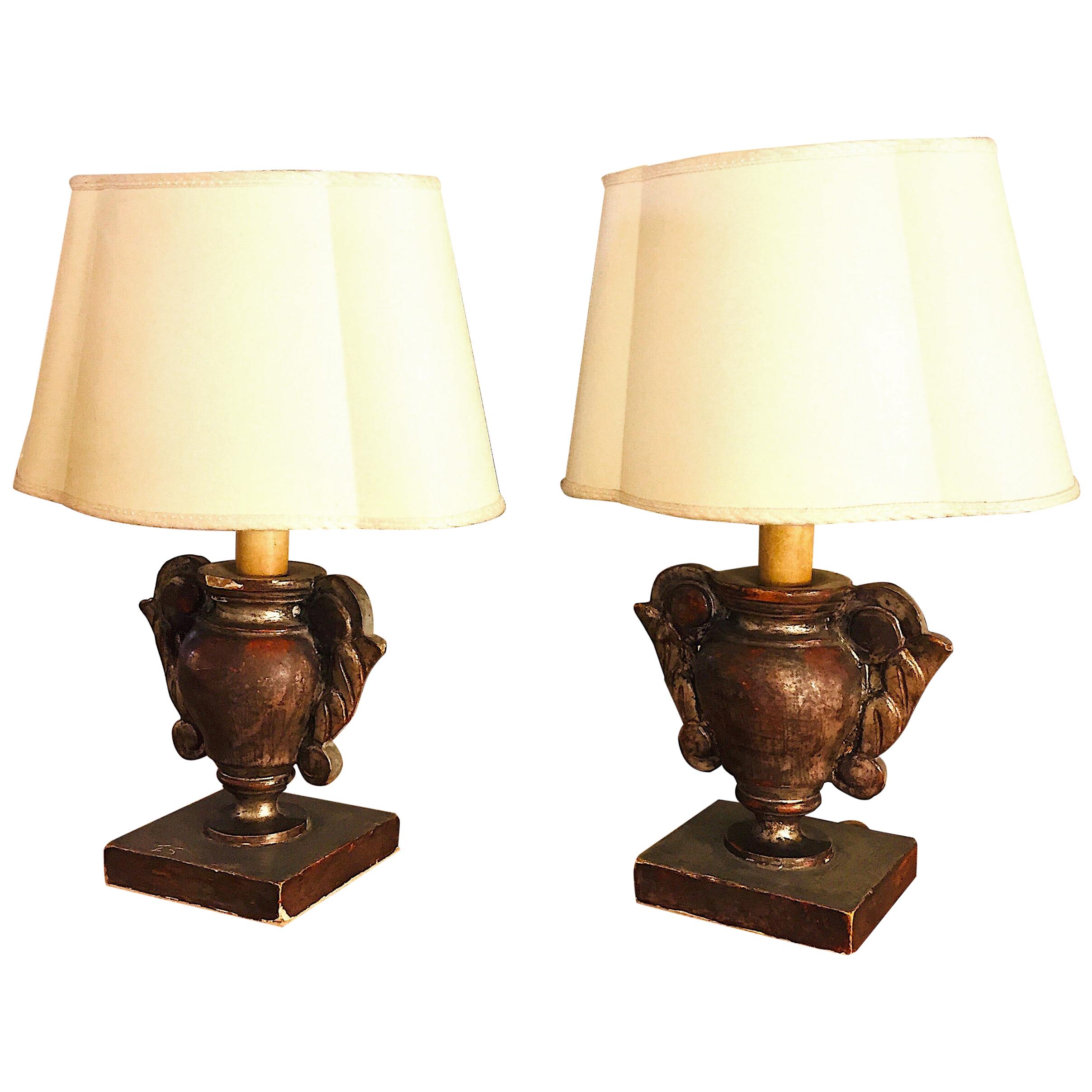 Pair of Italian Table Lamps 19th Century Pair of Portapalme Altar Vases