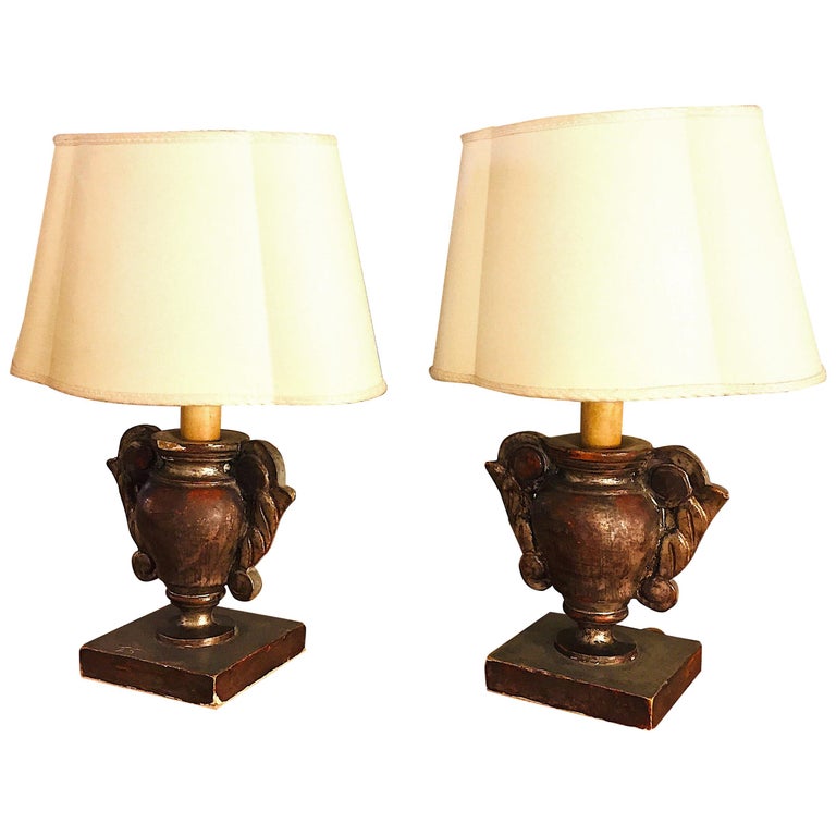 Pair of Italian Table Lamps 19th Century Pair of Portapalme Altar Vases For Sale