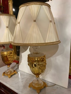 Pair of Italian Table Lamps by Baldi, Gold and Clear Crystal with Bronze Mounts