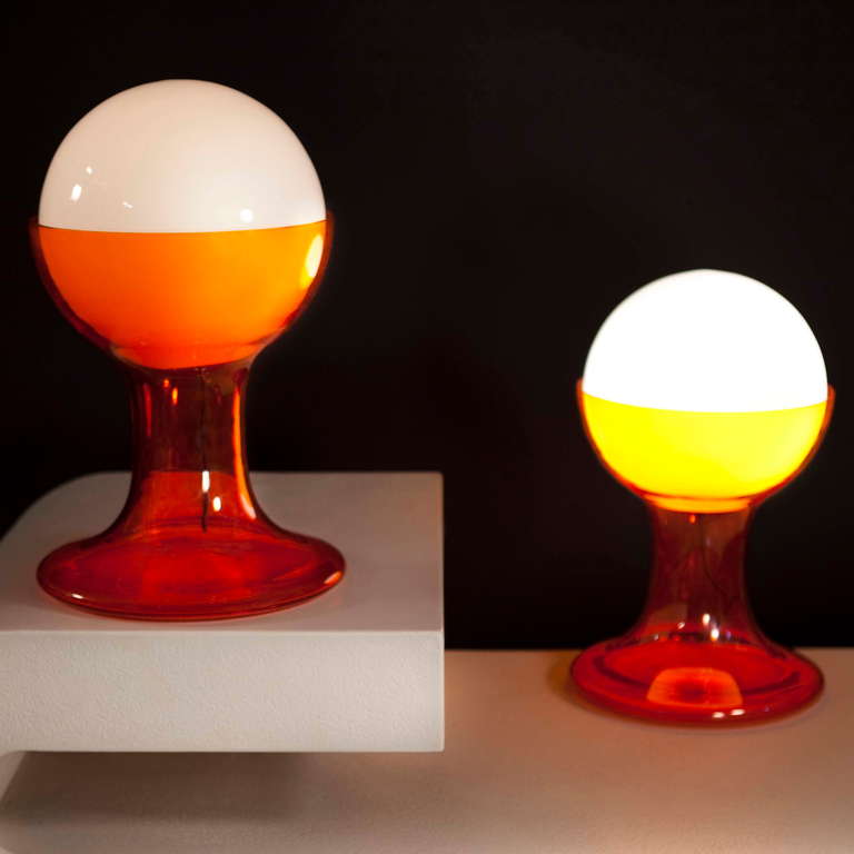Two Italian Murano blown glass table lights by Carlo Nason, edition by Mazzega, Italy, 1968.
Documented in 