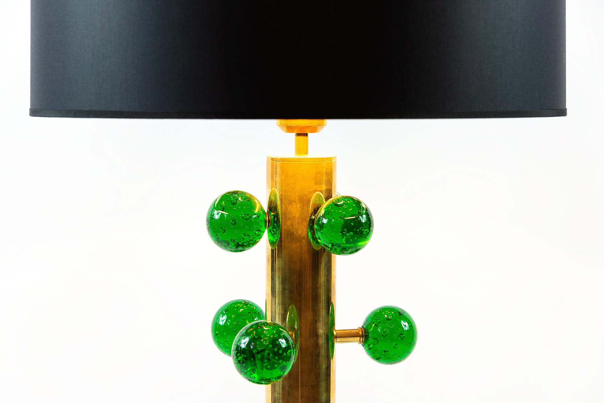 Modern Pair of Italian Table Lamps in Brass and Murano Glass