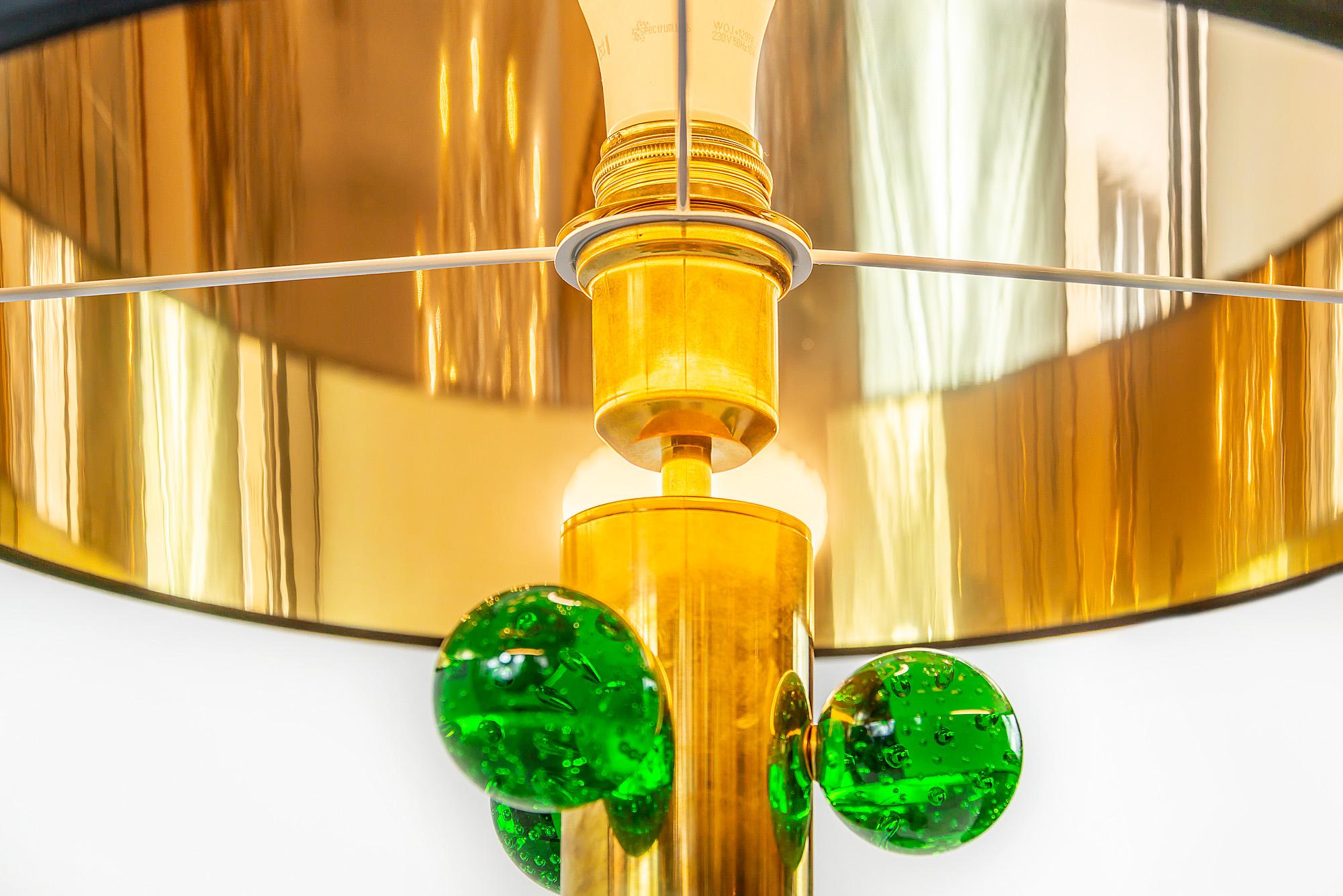 Contemporary Pair of Italian Table Lamps in Brass and Murano Glass