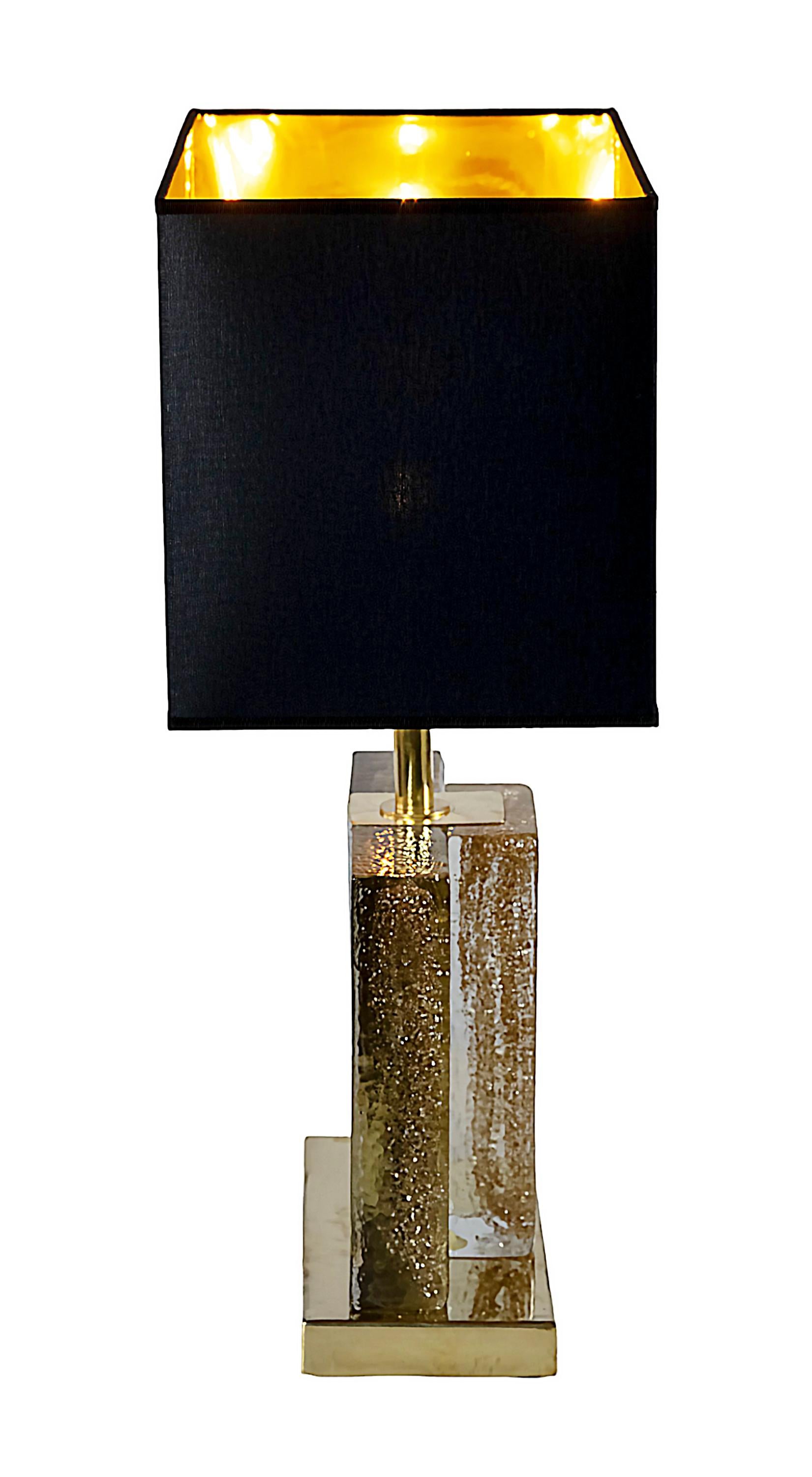 Pair of Italian Table Lamps in Brass and Murano Glass For Sale 1