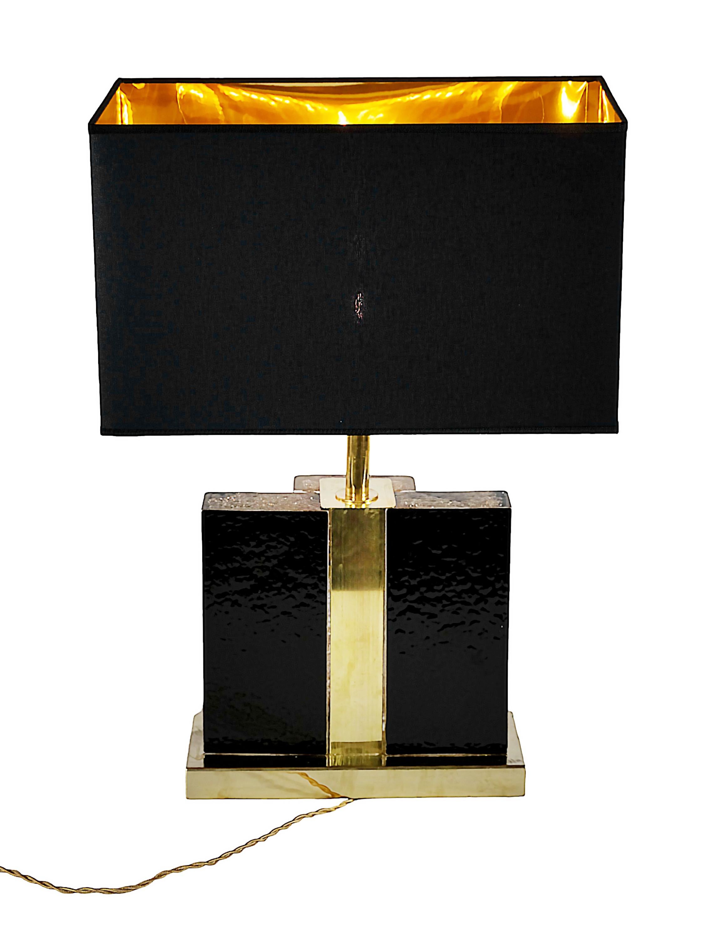 Pair of Italian Table Lamps in Brass and Murano Glass For Sale 2