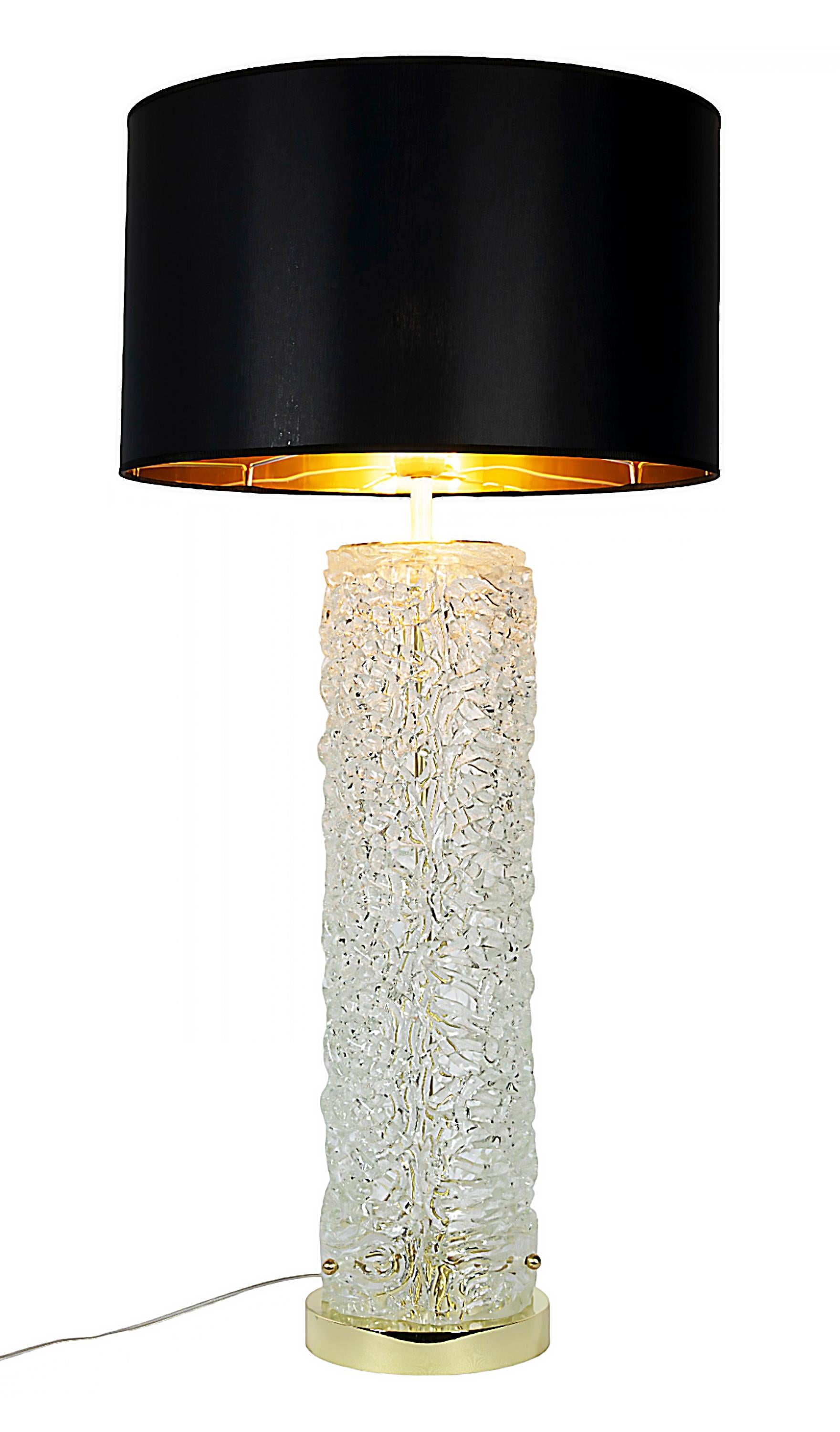 Modern Pair of Italian Table Lamps in Brass and Openwork Murano Glass For Sale