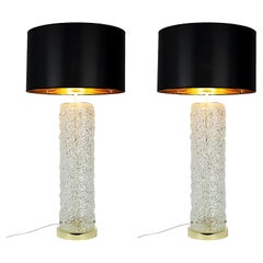 Pair of Italian Table Lamps in Brass and Openwork Murano Glass