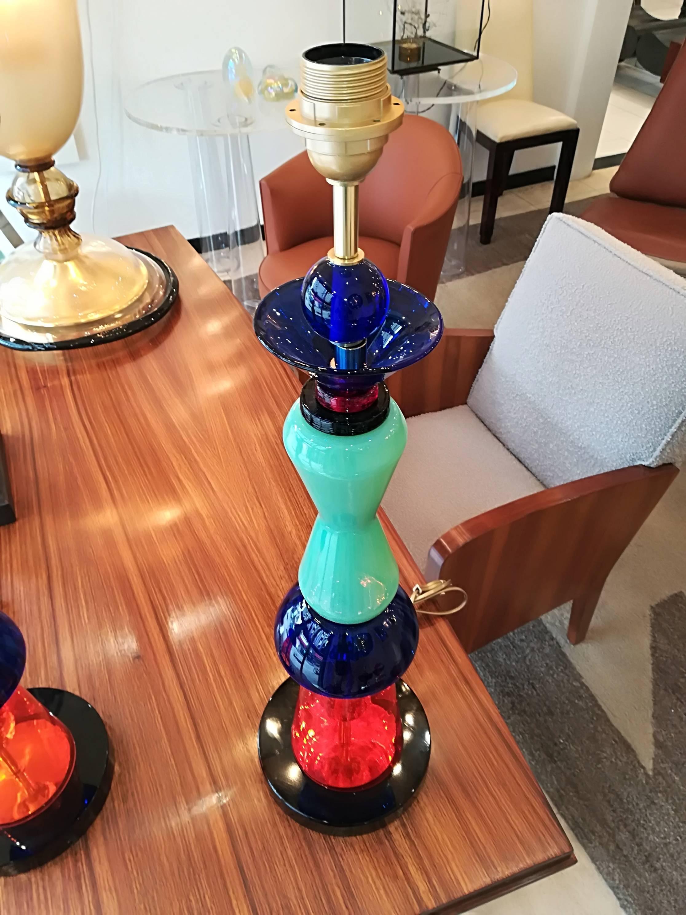 Pair of Italian Table Lamps in Handblown Murano Glass In Excellent Condition In Saint-Ouen, FR