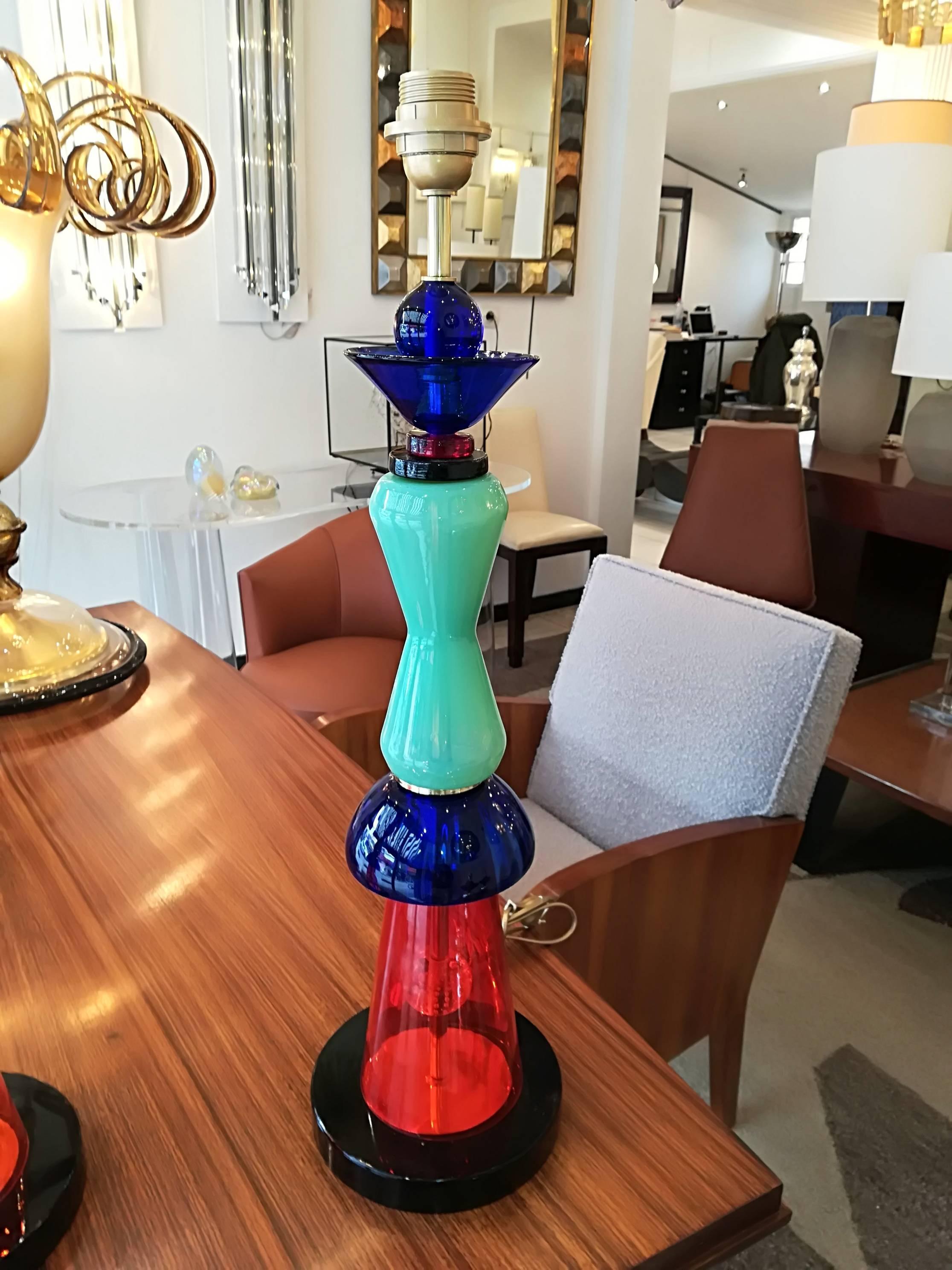 20th Century Pair of Italian Table Lamps in Handblown Murano Glass
