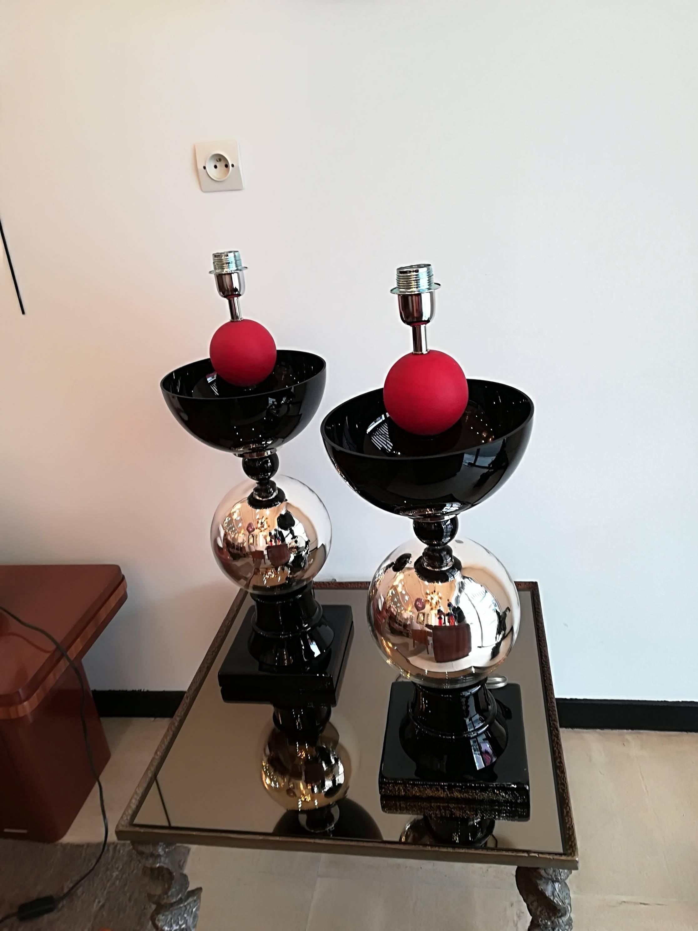 Pair of Italian Table Lamps in Handblown Murano Glass 1