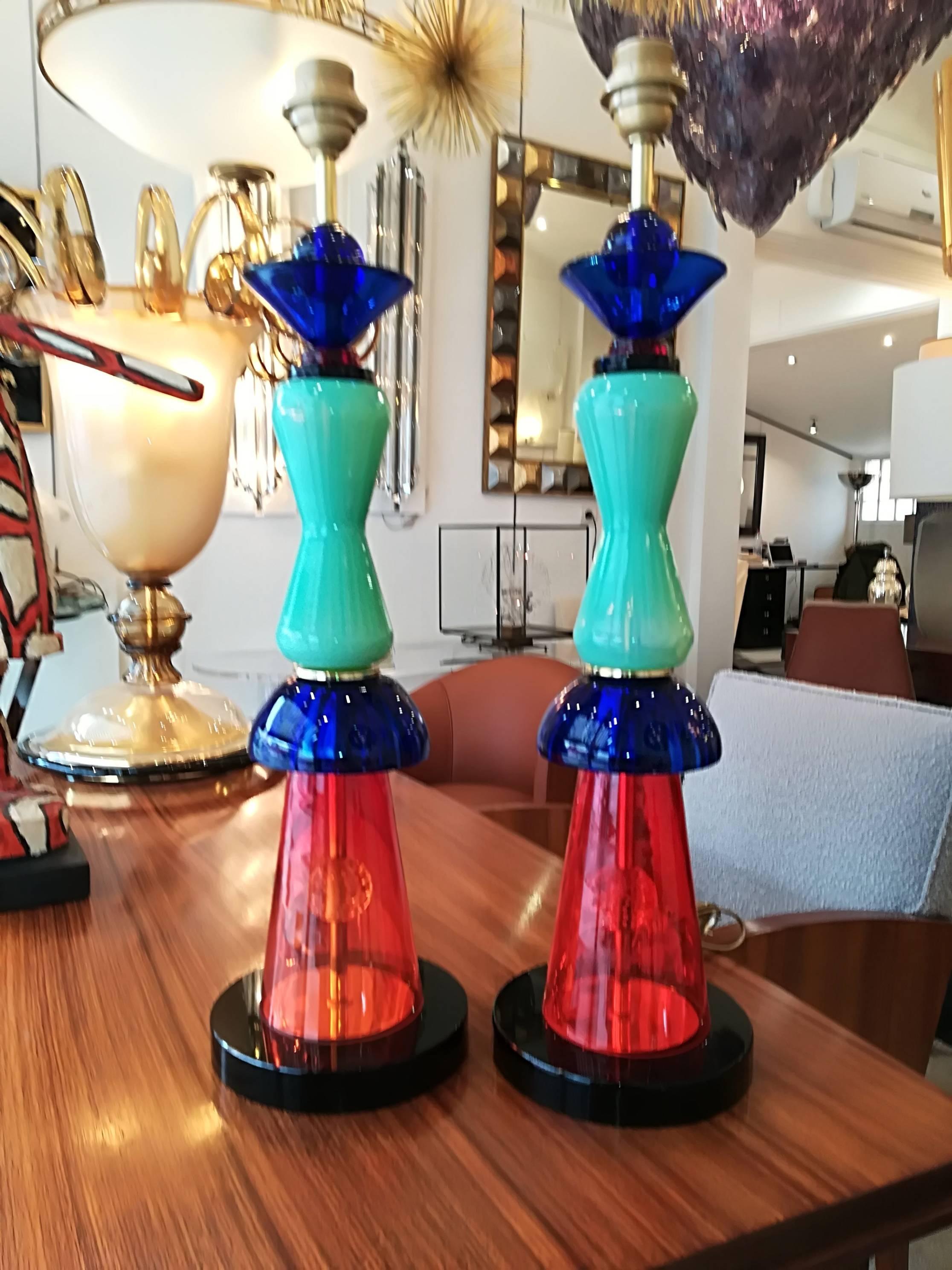 Pair of Italian Table Lamps in Handblown Murano Glass 1